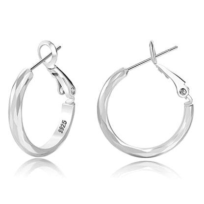 Sterling Silver Hoop Earrings - Diamond-Cut Circle Hoops, Hypoallergenic, 3mm Thin, Oversize 20/30/40/50/60mm - color: Silver,20mm