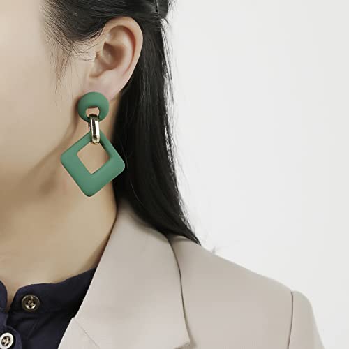 RUOFFETA Acrylic Rectangle Earrings, Fashion Acrylic Square/Oval/Hoop Statement Drop Earrings for Women - color: Dark Green
