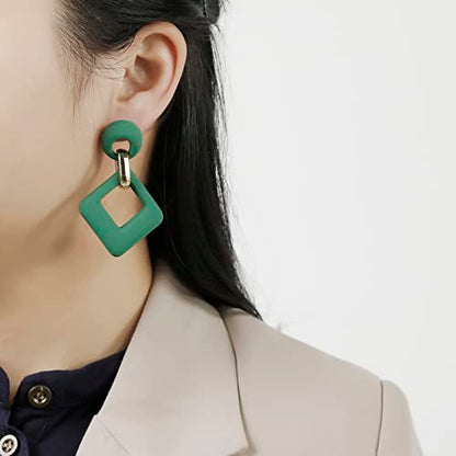 RUOFFETA Acrylic Rectangle Earrings, Fashion Acrylic Square/Oval/Hoop Statement Drop Earrings for Women - color: Dark Green