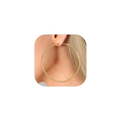 FaithHeart 2mm Thin Hoop Earrings for Women Hypoallergenic, Silver/Black/14K Gold Plated Stainless Steel Large Hoop Earrings for Women Lightweight Earring Trendy Jewelry, 20mm-100mm - color: Gold, size: 80mm/3.14"