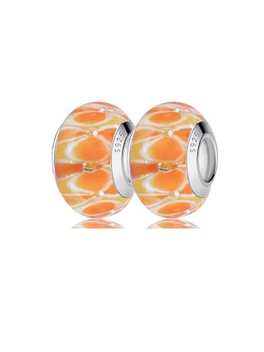 2pcs Authentic 925 Silver Murano Glass Flower Charms for Pandora Bracelets - color: 06-Orange flowers