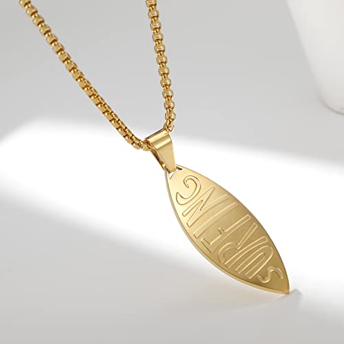 18K Gold Plated Stainless Steel Bee Honeycomb Pendant Necklace, Adjustable Y Lariat Conch/Guitar/Horseshoe Necklace for Women - color: Gold, style: Surfboard