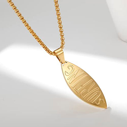 18K Gold Plated Stainless Steel Bee Honeycomb Pendant Necklace, Adjustable Y Lariat Conch/Guitar/Horseshoe Necklace for Women - color: Gold, style: Surfboard