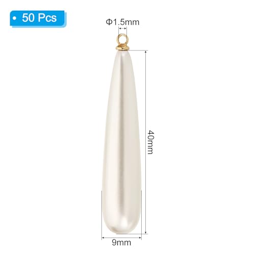 PATIKIL Pearl Charm, 50Pcs Pearl Beads Teardrop Faux Pearl Pendant Charm with Loop for Jewelry Making Bracelets Earrings Necklace - color: Gold, size: 40x9mm
