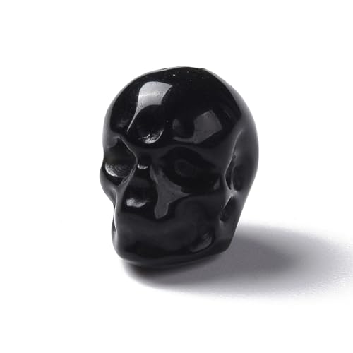 Elecrelive 5Pcs Gemstone Carved Skull Beads Black Obsidian Stone Halloween | Skeleton Head Beads for Halloween Necklace Bracelets Earrings Jewelry Making - color: Black