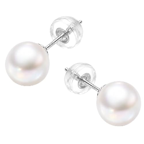 Cultured Pearl Stud Earrings for Women, Sterling Silver Hypoallergenic Gift - color: Cream White, size: 8mm