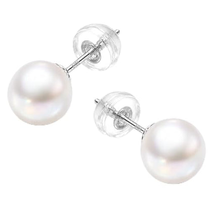 Cultured Pearl Stud Earrings for Women, Sterling Silver Hypoallergenic Gift - color: Cream White, size: 8mm
