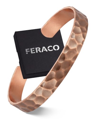 Feraco Pure Copper Bracelets for Men & Women, 99.99% Copper Tibetan Cuff | Adjustable Handmade Jewelry Gift, Hammered