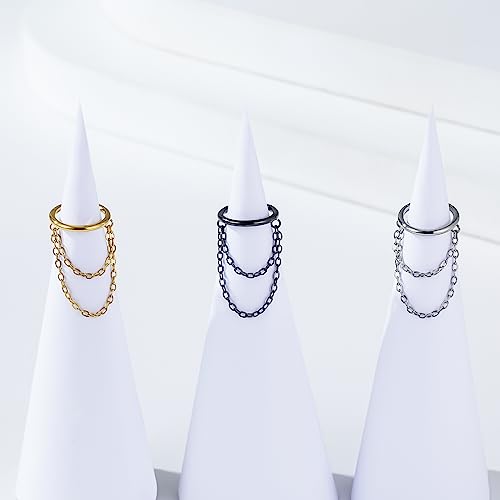 16G Titanium Cartilage Earrings Hoop 7mm 9mm Helix Piercing Jewelry with Single/Double/Triple Chains Hypoallergenic Hinged Clicker - style: black 2 chains 7mm
