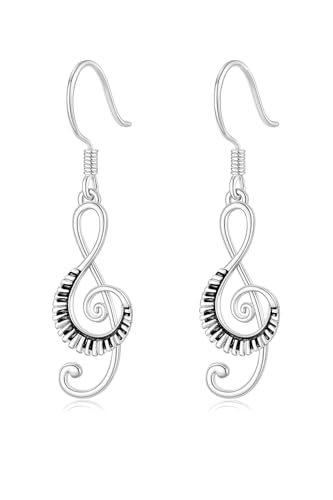 SUPAC Musical Note Jewelry Set, 4-Piece Silver Treble Clef Design, Necklace Bracelet Earrings Keychain - color: Silver