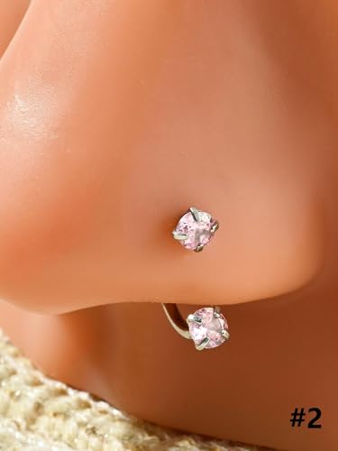 MODRSA Silver Gold Horseshoe Nose Ring 18g Double Gem Horse Shoe Nose Ring Hoop for Women Surgical Steel Half Hoop U Shape Tragus Earring Hoops Labret Lip Helix Piercing Jewelry Septum Rings 18 Gauge - color: C2- 18g Pink zircon -gold 2pcs
