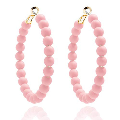 ZENZII Beaded Hoop Earrings Bohemian Circle Round Bead Earrings Chic Dangle Earrings for Women and Girls - color: Rose