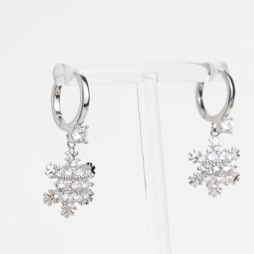 Sonateomber Gold Silver Small Hoop Dangle Earrings for Women, Trendy Dainty Rhinestone CZ Dangling Prom Wedding Leaf Flower Snowflake Butterfly Starfish Fashion Jewelry Gift - color: Silver Snowflake White