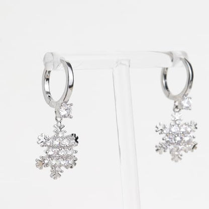 Sonateomber Gold Silver Small Hoop Dangle Earrings for Women, Trendy Dainty Rhinestone CZ Dangling Prom Wedding Leaf Flower Snowflake Butterfly Starfish Fashion Jewelry Gift - color: Silver Snowflake White
