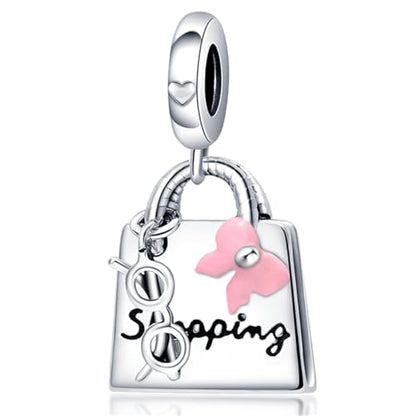 HONGRUI 925 Sterling Silver Charm for Bracelets Fashion Women Jewelry Gift - color: Pink bag