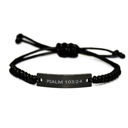 Personalized Christian Bible Verses Black Rope Bracelet Inspirational Scripture ID Cross Religious Quote Faith God Engraved Adjustable Customized Gifts for Men Women Kiss Him Husband Father Bois - style: Psalm 103:2-4