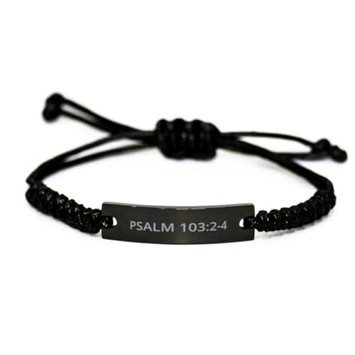 Personalized Christian Bible Verses Black Rope Bracelet Inspirational Scripture ID Cross Religious Quote Faith God Engraved Adjustable Customized Gifts for Men Women Kiss Him Husband Father Bois - style: Psalm 103:2-4