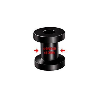 Pair of 316L Surgical Steel Black Anodized Screw-fit Piercing Jewelry Ear Stretching Lobe Plugs flesh Tunnel Earring - style: A07 2Pcs 4g (5mm)