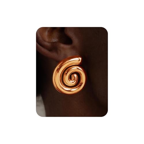 Gold Chunky Earrings for Women Trendy, 14K Gold Plated Dainty Kont Earrings Statement Minimalist Hypoallergenic Stud Earrings - color: Kayla & Rose Gold