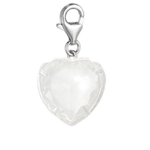 Sexy Sparkles Birthstone Heart Dangle Charm – Clip-On Pendant with Lobster Clasp, Compatible with European Charm Jewelry - color: Clear - April