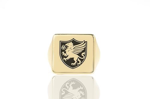 Engraved Griffin Signet Ring – Custom Heraldic Family Crest Jewelry – Unisex Hexagon Shaped Design