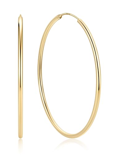 ChicSilver 925 Sterling Silver Hoop Earrings for Women Hypoallergenic, Lightweight Large Gold Plated Silver Hoop Earrings, Endless Hoops Earring 20/30/40/50/60/70MM - color: A. High Polished Gold, size: 60mm