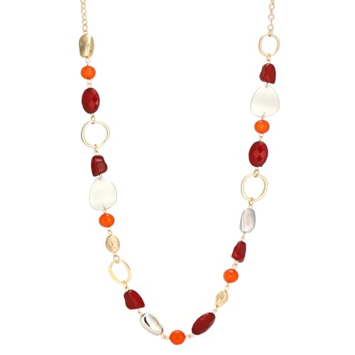 Long Gold Boho Necklaces for Women Beaded Statement Chain Long Necklace Gold Costume Jewelry Birthday Gifts for Her - color: 93-Dark Red