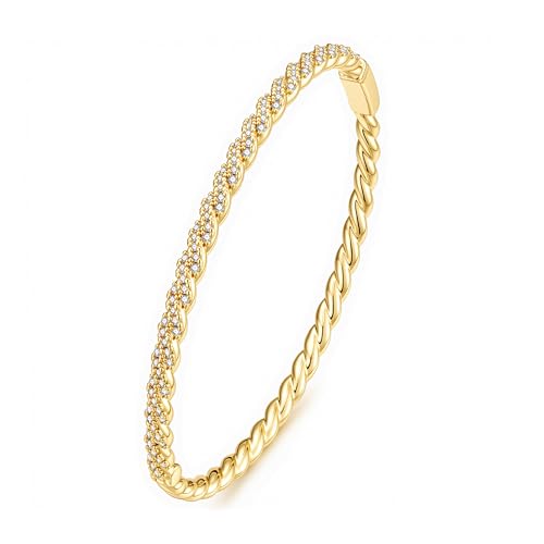 Turandoss Dainty Tennis Bangle Bracelets for Women Jewelry Gifts | 14K Gold Plated, Personalized Tennis Bracelets, Trendy Cubic Zirconia Bangle Bracelet, Jewelry Gifts for Mom Wife Sister - color: Half CZ Bangle - Twisted Tennis