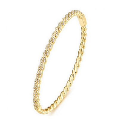 Turandoss Dainty Tennis Bangle Bracelets for Women Jewelry Gifts | 14K Gold Plated, Personalized Tennis Bracelets, Trendy Cubic Zirconia Bangle Bracelet, Jewelry Gifts for Mom Wife Sister - color: Half CZ Bangle - Twisted Tennis