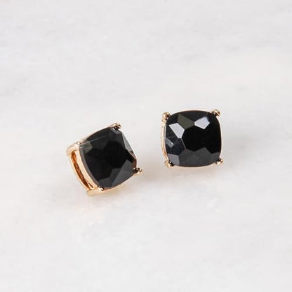 Large Square Stud Earrings for Women - Big Sparkly Rhinestone Studs | Plated in Gold Tone or Silver Tone, Hypoallergenic and Safe for Sensitive Ears - color: Black