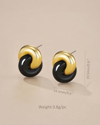 Small Twist Interlock Chunky 18K gold plated Gemstone Natural Stone (Brown, Green, Pink, White) Statement Earrings for Women by SNGIA, Dainty Love Knot Tiger Eye Amber Jade Tourmaline Bold Handmade Exaggerated Dome Retro Rounded Button Half Ball Trendy Bo