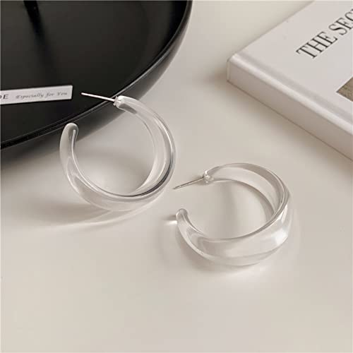 Colorful C shape Hoop Earrings for Women Resin Acrylic Y2k Multicolor Chunky Big Lightweight Jewelry - color: Transparent