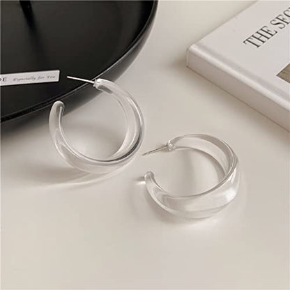 Colorful C shape Hoop Earrings for Women Resin Acrylic Y2k Multicolor Chunky Big Lightweight Jewelry - color: Transparent