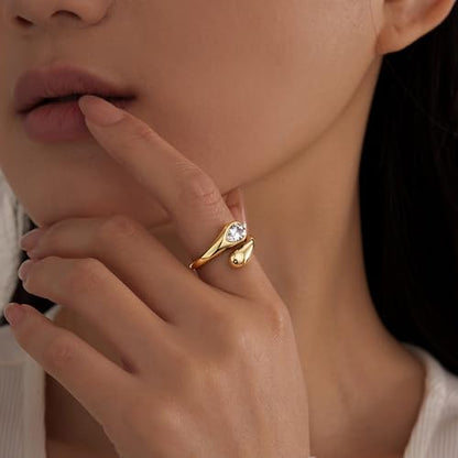 Non Tarnish Gold Chunky Rings for Women, 14K Gold Plated Statement Dome Rings Stacking Silver, Adjustable Mens Eternity Wedding Band Mixed Metal Jewelry Size 3-13 - color: Silver & Gold, size: 7, style: Diamond Love Bands(2 Pcs)