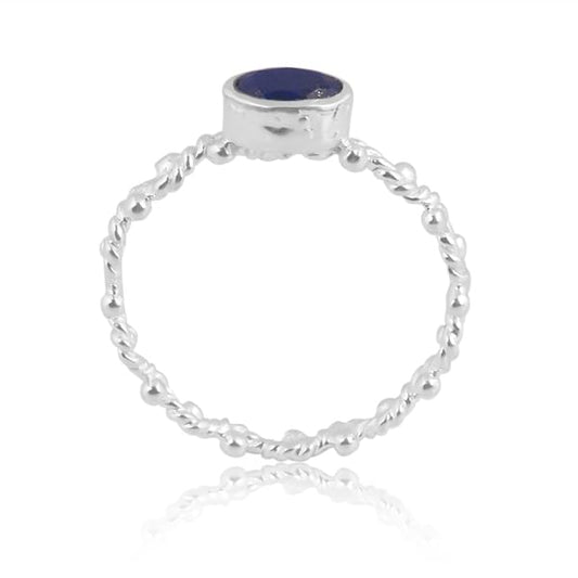 PANOPLY 925 Sterling Silver Natural Gemstone Rings for Women, Handmade Minimalist Promise Engagement Rings for Couples, Stylish Cute Daily Wear Ring, Anti Tarnish Trendy Jewelry Gift for Girls - color: Silver, Navy Blue