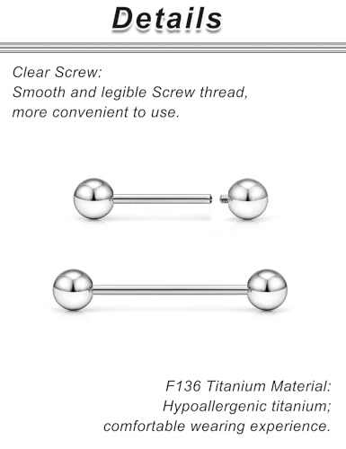 16G 14G 12G Titanium Tongue Rings Nipple Piercings Externally/Internally Threaded G23 Hypaollergenic Nipple Tongue Barbells Piercing Jewelry for Women Men 12mm 14mm 16mm 19mm Bars - style: 14G-12mm 14mm 16mm 19mm Bars-Internally Threaded
