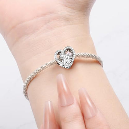 CYCUFF 925 Sterling Silver Charms Suitable for Charm Necklaces, Bracelet Pendants Beads Jewellery Gift for Women - color: Loving Mother & Daughter Embrace Bead