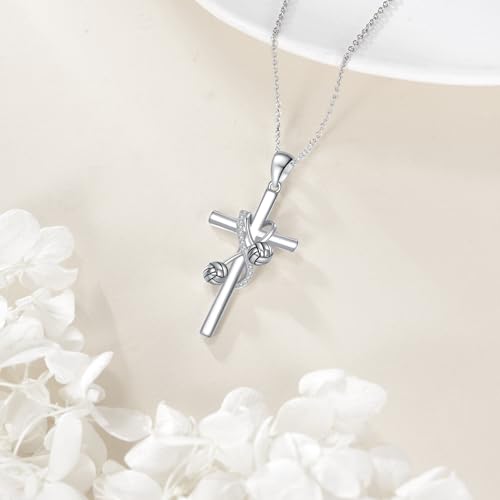 POPLYKE Cross Necklace for Women 925 Sterling Silver Cross Pendant Necklace Animal Jewelry Christmas Gifts for Women Mother Grandma - style: volleyball