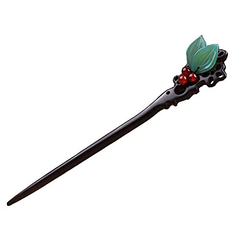 Ebony Wooden Vintage Leaves Hair Stick Handmade Carved Hair Pins 7.08" Chinese Hair Chopsticks for Women(1pack) - color: Model A(Green)
