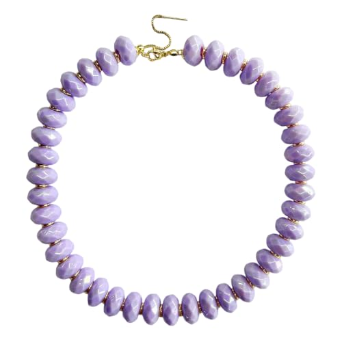 Colorful Chunky Acrylic Beaded Choker Necklaces for Women | Multicolor Faceted Beads, Sturdy Metal Chain, Adjustable Detachable, Lightweight, Summer Boho, Sparkly Statement Jewelry Gift - color: Light Purple