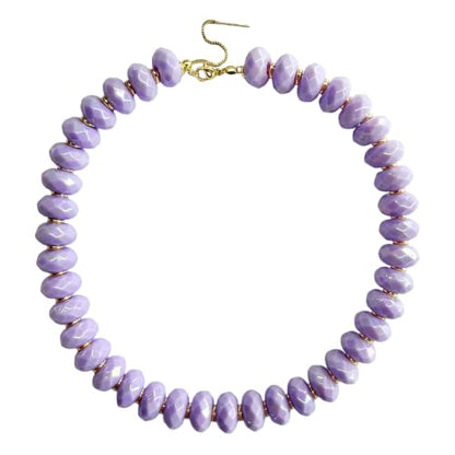 Colorful Chunky Acrylic Beaded Choker Necklaces for Women | Multicolor Faceted Beads, Sturdy Metal Chain, Adjustable Detachable, Lightweight, Summer Boho, Sparkly Statement Jewelry Gift - color: Light Purple