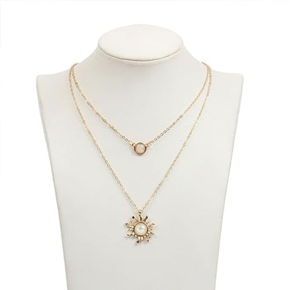 HUASAI Boho Necklaces for Women Dainty Layered Choker Necklace Bohemian Turquoise Necklace Statement Jewelry Western Cowgirl Country Concert Outfits Accessories - color: D Gold Layered Moonstone Sun Necklace