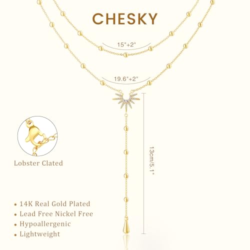 CHESKY Long Necklace for Women, 14k Gold Plated/Streling Silver Lariat Y Necklaces - style: y necklace 13