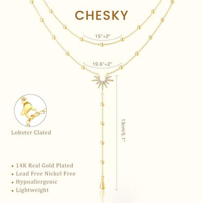 CHESKY Long Necklace for Women, 14k Gold Plated/Streling Silver Lariat Y Necklaces - style: y necklace 13