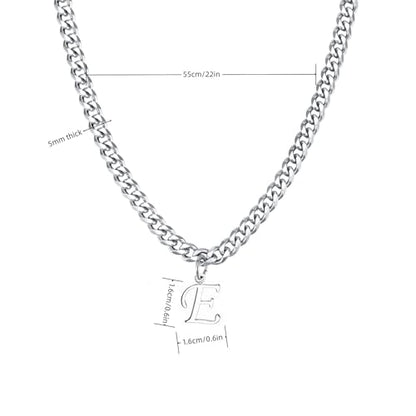 Stainless Steel Initial A-Z Necklace for Men Women,Cuban Chain,Titanium Steel Initial Letter Pendant Charm Necklaces Accessories Jewelry for Woman Man,21 Inch Chain - color: E