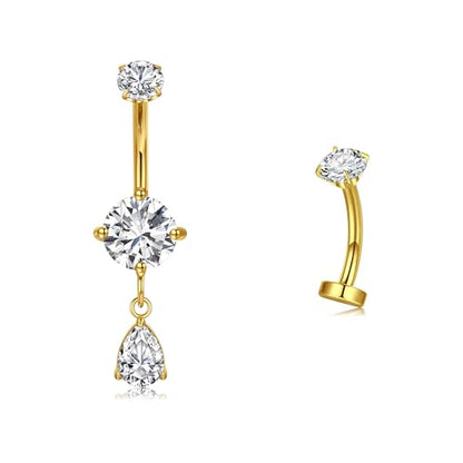 VCMART Belly Button Ring Belly Button Piercing Belly Rings Dangle Belly Button Rings Surgical Steel Clicker Floating Belly Button Rings for Women 14G Silver Gold Belly Navel Piercings Jewelry - color: C3 -2pcs, gold