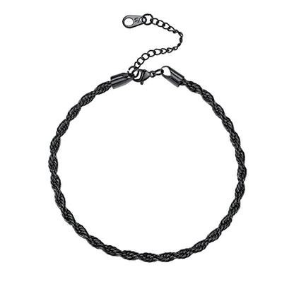 U7 Ankle Bracelets for Women Stainless Steel Waterproof Tarnish Resistant | 18K Gold Plated/Silver/Rose Gold Anklets, Cuban Chain Anklet Bracelets, Perfect for Summer Beach and Vacation Outfits - color: Black-3mm-Rope Chain