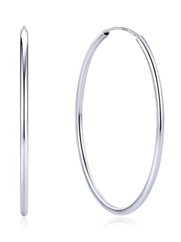 ChicSilver 925 Sterling Silver Hoop Earrings for Women Hypoallergenic, Lightweight Large Gold Plated Silver Hoop Earrings, Endless Hoops Earring 20/30/40/50/60/70MM - color: A. High Polished Silver, size: 50mm