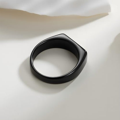 Mens Stainless Steel Plain Signet Rings 4/7/10/14MM Rectangular Pinky Rings | High Polish Classic Blank Thumb Rings, Everyday Comfit Wear, Gift for Men - color: Black07