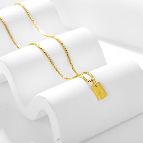 Gold Plated Square Initial Necklace Waterproof A-Z Letter Pendant on Thin Chain - Dainty, Stackable Jewelry for Women - color: Golden-U, size: F
